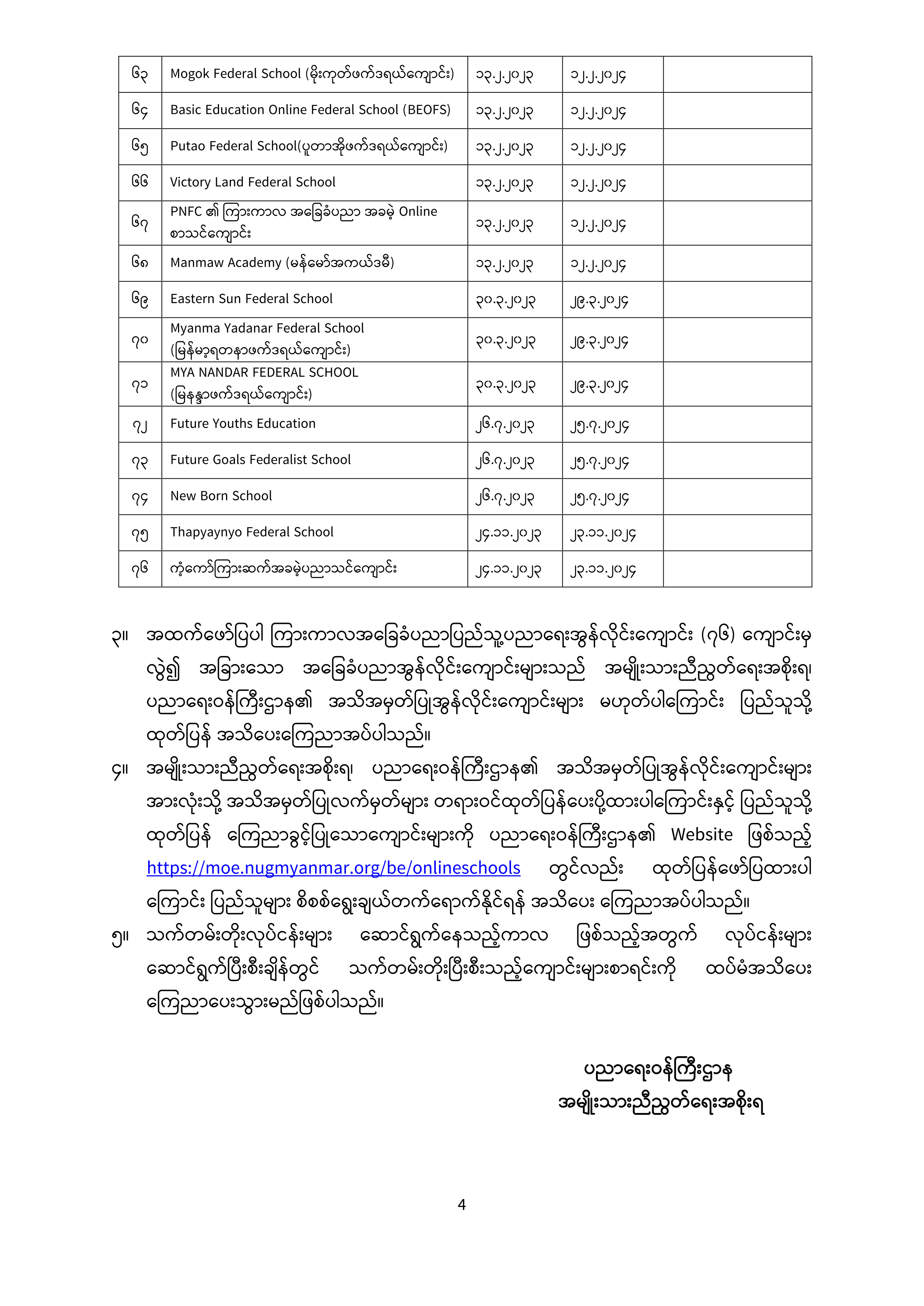 ပညာရေးဝန်ကြီးဌာန https://moe.nugmyanmar.org/announcements/05-24/