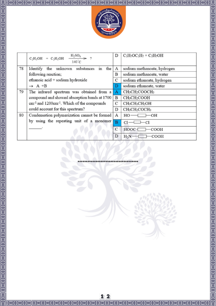 ပညာရေးဝန်ကြီးဌာန https://moe.nugmyanmar.org/be/sample-questions/2025/chemistry/