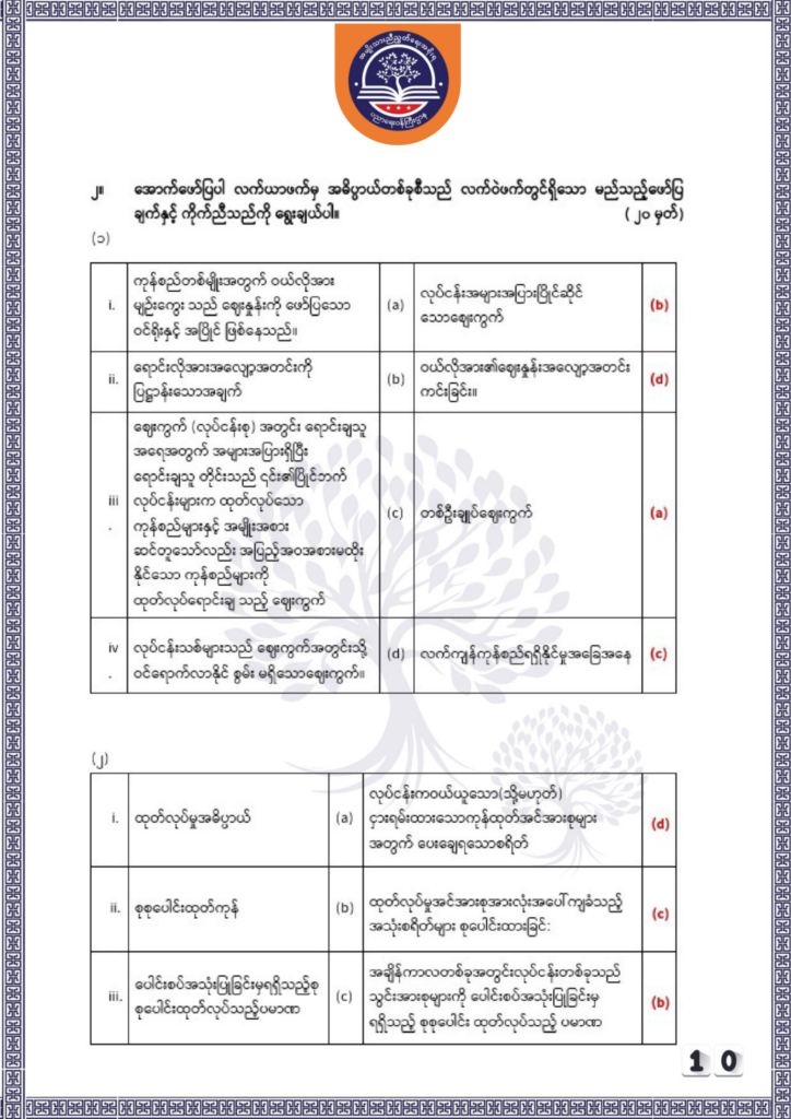 ပညာရေးဝန်ကြီးဌာန https://moe.nugmyanmar.org/be/sample-questions/2025/economy/