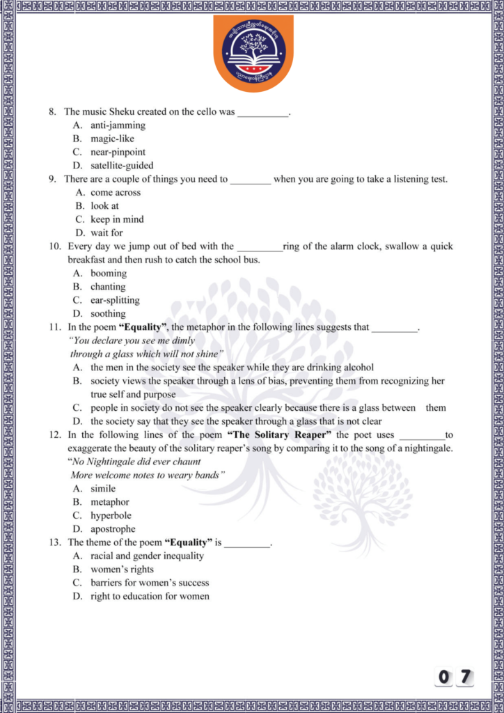 ပညာရေးဝန်ကြီးဌာန https://moe.nugmyanmar.org/be/sample-questions/2025/english/