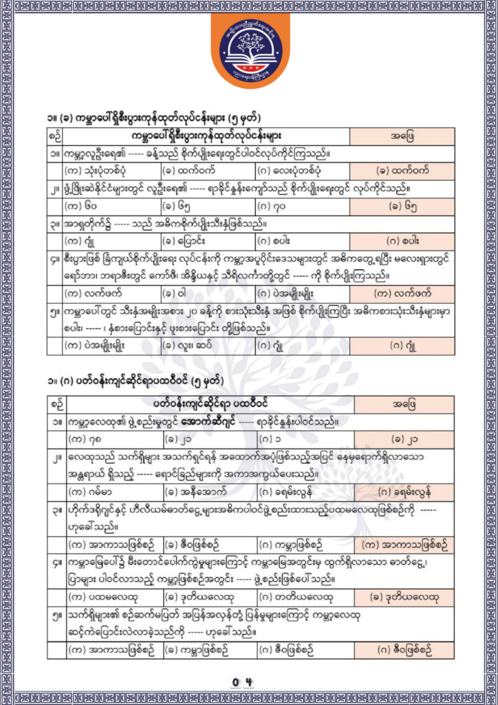 ပညာရေးဝန်ကြီးဌာန https://moe.nugmyanmar.org/be/sample-questions/2025/geography/