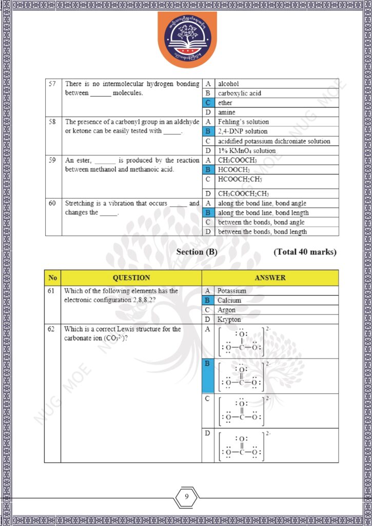 ပညာရေးဝန်ကြီးဌာန https://moe.nugmyanmar.org/msg-to-people/beca-sample-question-chemistry-2026/