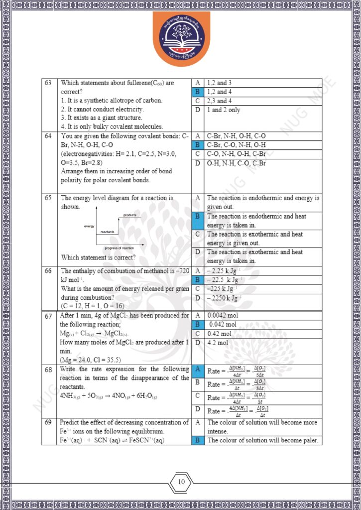 ပညာရေးဝန်ကြီးဌာန https://moe.nugmyanmar.org/msg-to-people/beca-sample-question-chemistry-2026/