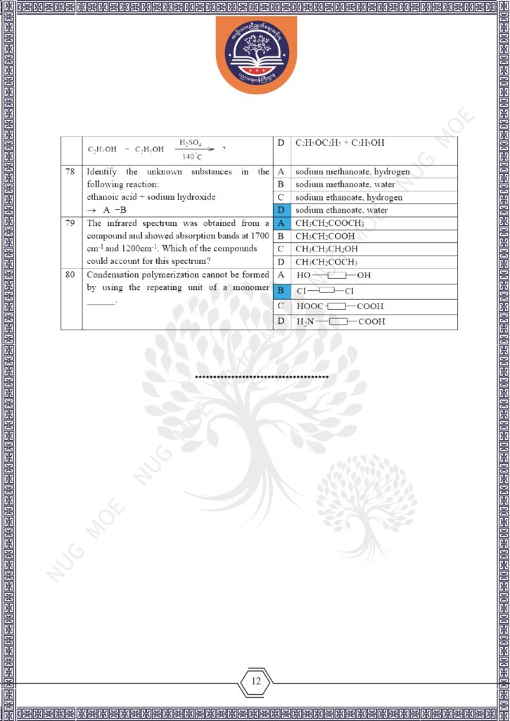 ပညာရေးဝန်ကြီးဌာန https://moe.nugmyanmar.org/msg-to-people/beca-sample-question-chemistry-2026/