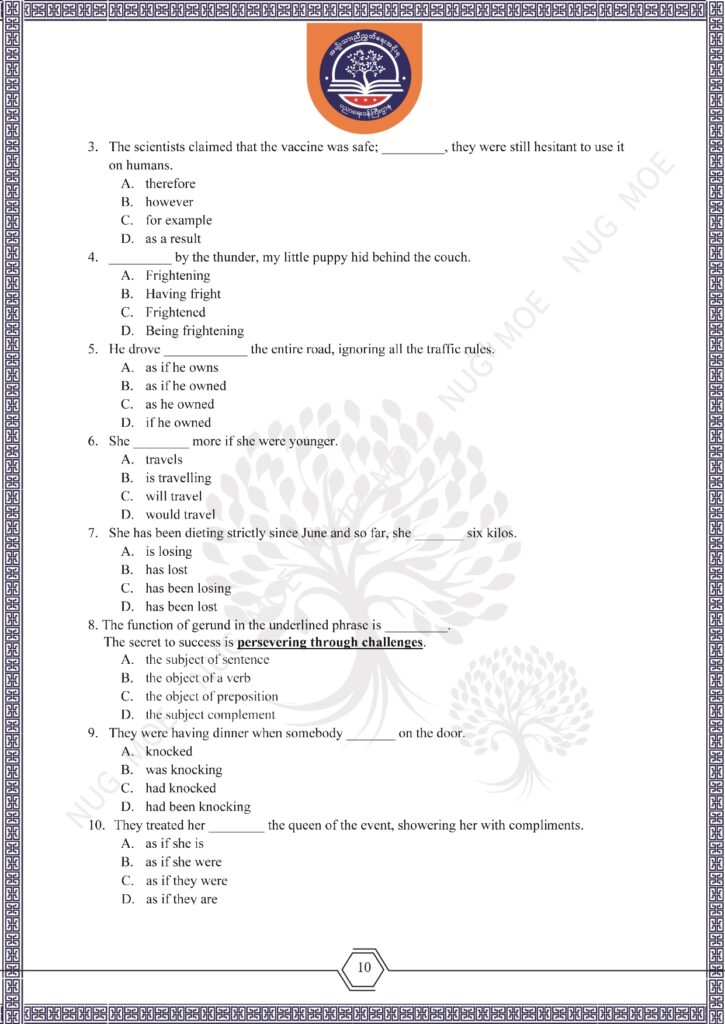 ပညာရေးဝန်ကြီးဌာန https://moe.nugmyanmar.org/msg-to-people/beca-english-sample-2026/