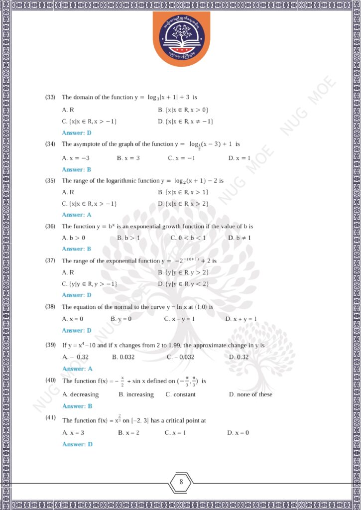ပညာရေးဝန်ကြီးဌာန https://moe.nugmyanmar.org/msg-to-people/beca-sample-question-2026-maths/