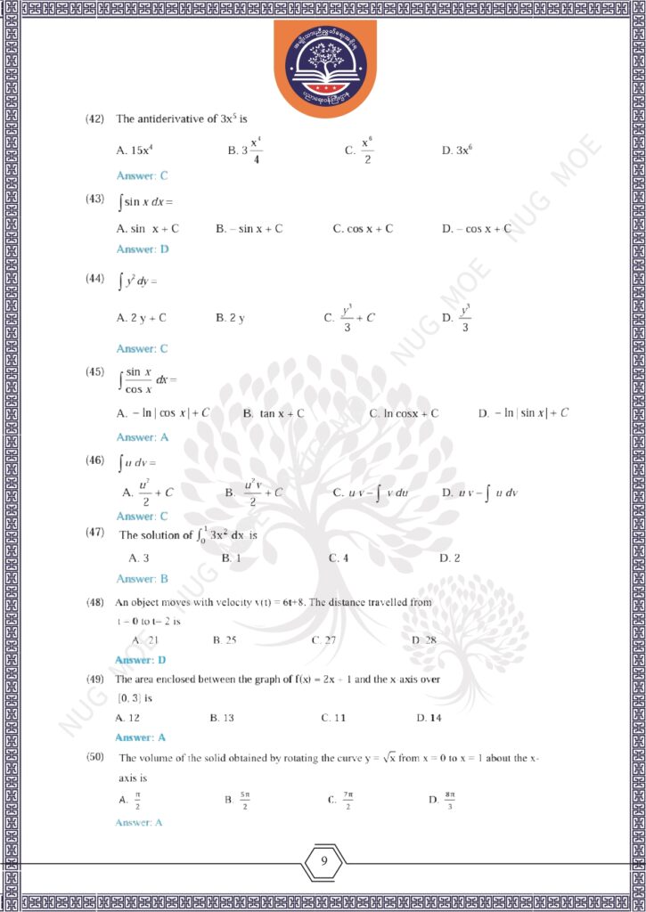 ပညာရေးဝန်ကြီးဌာန https://moe.nugmyanmar.org/msg-to-people/beca-sample-question-2026-maths/